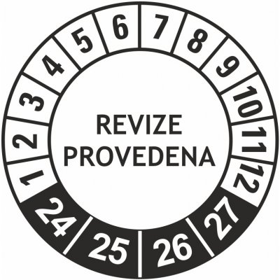 Kontrolní kolečka Revize provedena 2024-2027 samolepící vinylová fólie 25 mm aršík 30 kusů – HobbyKompas.cz