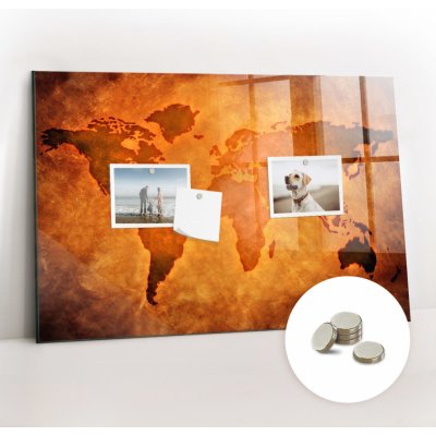 tulup Magnetická Tabule na Zeď Skleněná - Memo Board Kleněnou Přední Stranou - 5 magnetů v balení - 60 x 40 cm - Velká mapa světa – Zboží Mobilmania