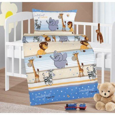 Bellatex Dětské krepové povlečení do postýlky Agáta Safari modrá 90 x 135 cm 45 x 60 cm – Zboží Dáma