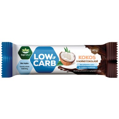 Topnatur Low Carb bezlepková tyčinka s kokosem v hořké čokoládě 40 g – Zboží Mobilmania