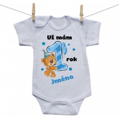 Boodyy Body s krátkým rukávem Už mám rok s Medvídkem a jménem dítěte Chlapec – Zboží Dáma