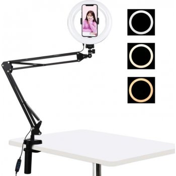 Puluz Selfie Ring kruhové LED světlo 7.9'' + držák na stůl, černé PKT3089B