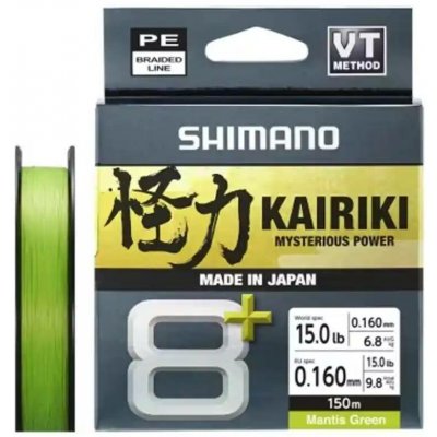 Shimano Pletená Šňůra Kairiki 8+ Mantis Green 150m 9,8kg 0,16mm – Hledejceny.cz