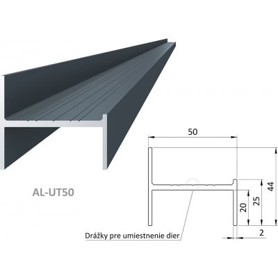 Hliníkový UT profil - antracit, 50x44mm, AL-UT50-7016-6 – Zboží Mobilmania