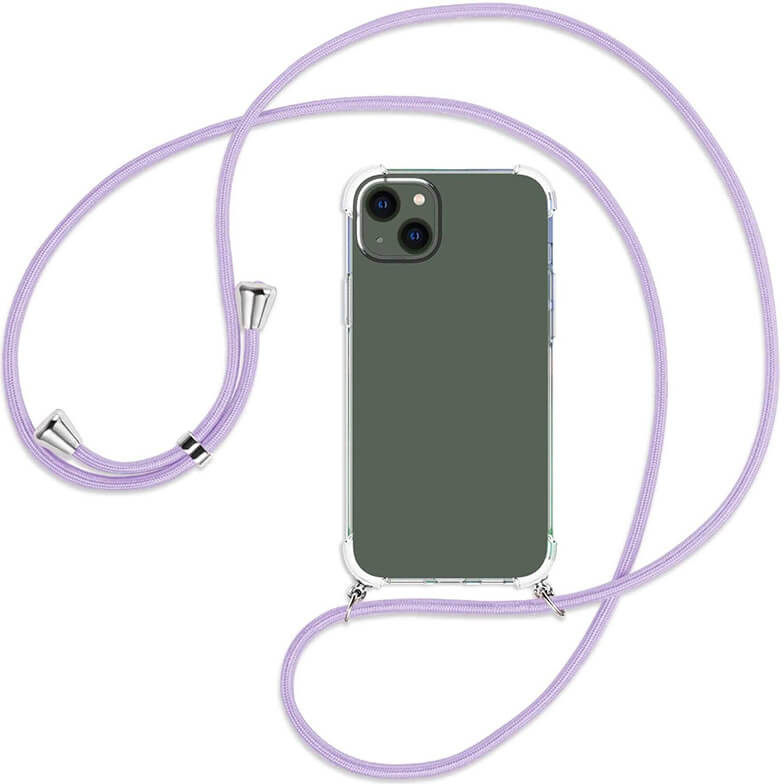 Pouzdro SES Průhledné silikonové ochranné se šňůrkou na krk Apple iPhone 15 Pro - světle fialové