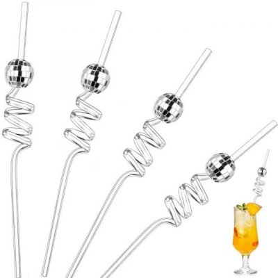 Dortisimo Plastová průhledná brčka spirálová se stříbrnými disko koulemi – Zboží Dáma