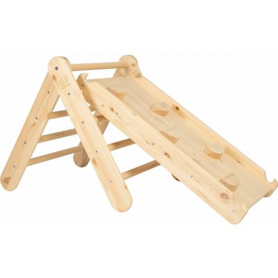 MeowBaby Dřevěný žebřík se skluzavkou a lezeckou stěnou Natural – Zboží Dáma