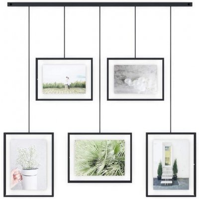Umbra Exhibit Photo Collage Picture Frame, horizontální, šikmý, pro 5 fotografií, umělecké výtisky, obrázky, černý, sklo, 1013426-040
