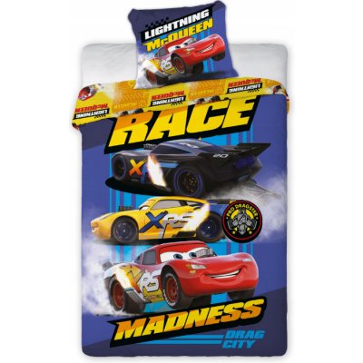 Textylia bavlna licenční povlečení Disney Cars Race Auta modré 140x200 70x80 – Zboží Mobilmania