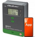 Qoltec 53660 MPPT solární regulátor 10A Ovládání přes Bluetooth aplikaci v mobilu 12V 24V LCD AGM GEL LiFePO₄