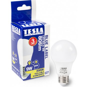 Tesla LED žárovka BULB E27 9W 230V 806lm 25 000h 3000K teplá bílá 220°