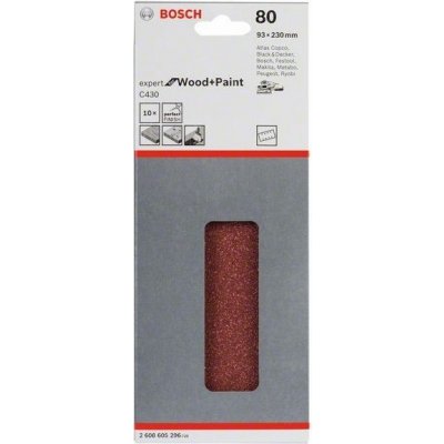 10x Brusný papír - brusivo pro vibrační brusky Bosch Expert for Wood and Paint C430 93x230mm, hr. 80, 8 otvorů (2608605296) – Zboží Mobilmania