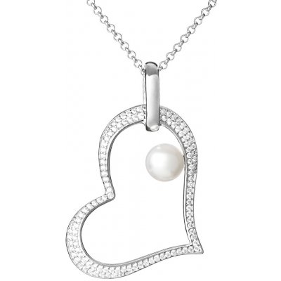 SILVEGO Stříbrný přívěsek Srdce s bílou pravou přírodní perlou GRP19254PW