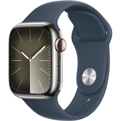 Chytré hodinky Apple Watch Series 9 GPS + Cellular 41mm pouzdro ze stříbrné nerezové oceli - S/M bouřkově modrý sportovní řemínek
