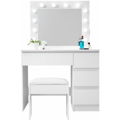 Aga MRDT09-MW-S se zrcadlem, osvětlením a el.zásuvkou + taburet bílý – Zboží Mobilmania