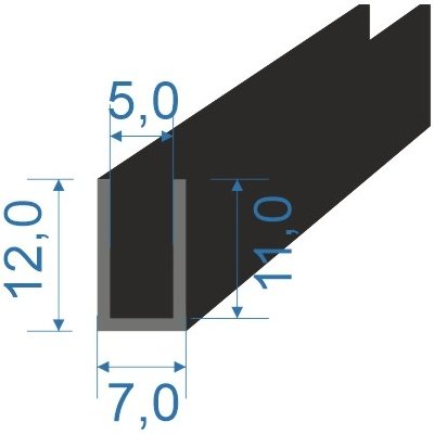 05354634 Pryžový profil tvaru "U", 12x7/5mm, 70°Sh, EPDM, -40°C/+100°C, černý | Zboží Auto