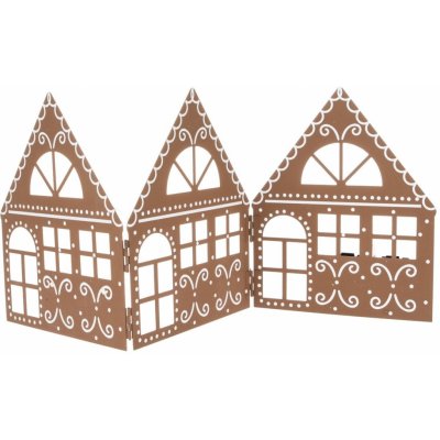 Vánoční kovová dekorace Three houses hnědá, 50 x 20 x 2,5 cm