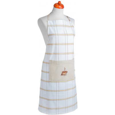 Arome Home Kuchyňská zástěra Béžové káro výšivka Káva – Zboží Dáma