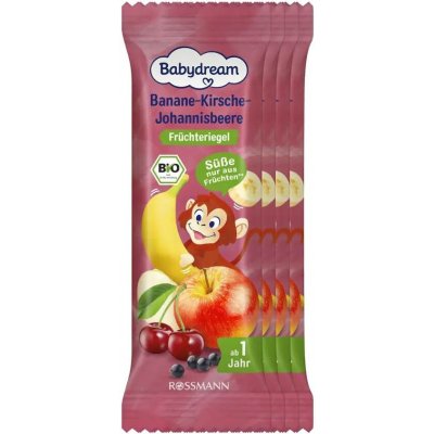 Babydream BIO Cereální tyčinka banán, třešeň a černý rybíz 100 g – Sleviste.cz