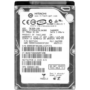 Hitachi 160GB, 2.5'', 8MB, SATA, 5400rpm, HTS543216L9A300