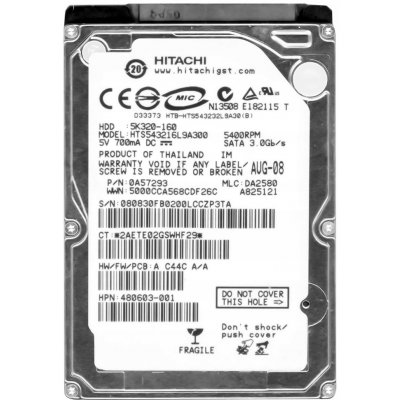 Hitachi 160GB, 2.5'', 8MB, SATA, 5400rpm, HTS543216L9A300 – Hledejceny.cz