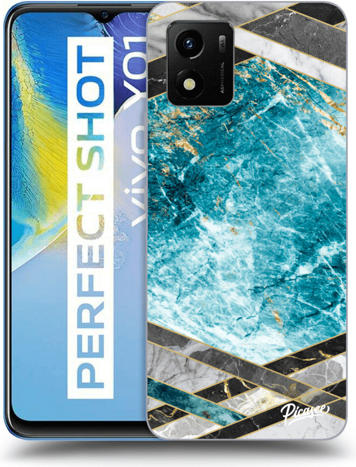 Pouzdro Picasee silikonové Vivo Y01 - Blue geometry černé