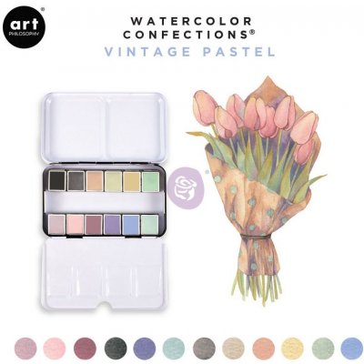 Art Philosophy, 636722, Watercolor Confections, akvarelové barvy v pánvičkách, Vintage Pastels, 12 ks