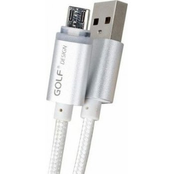 Golf GC-12m USB s LED koncovkou - microUSB, 1m, stříbrný