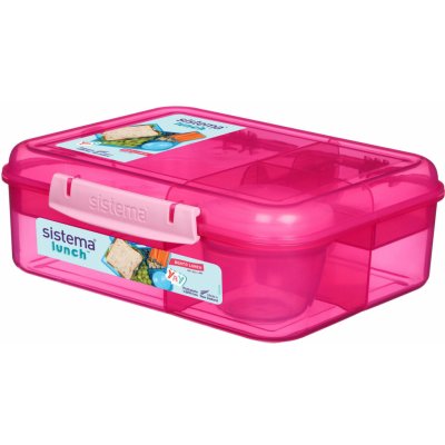 Sistema Lunch Tříkomorová krabička s nádobou na jogurt a 2 tácky 1,65 l růžová – Zboží Dáma