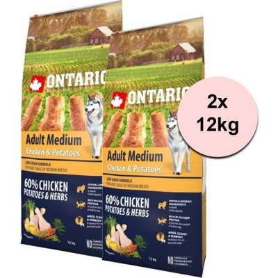 Ontario Adult Medium Chicken & Potatoes 2 x 12 kg – Hledejceny.cz