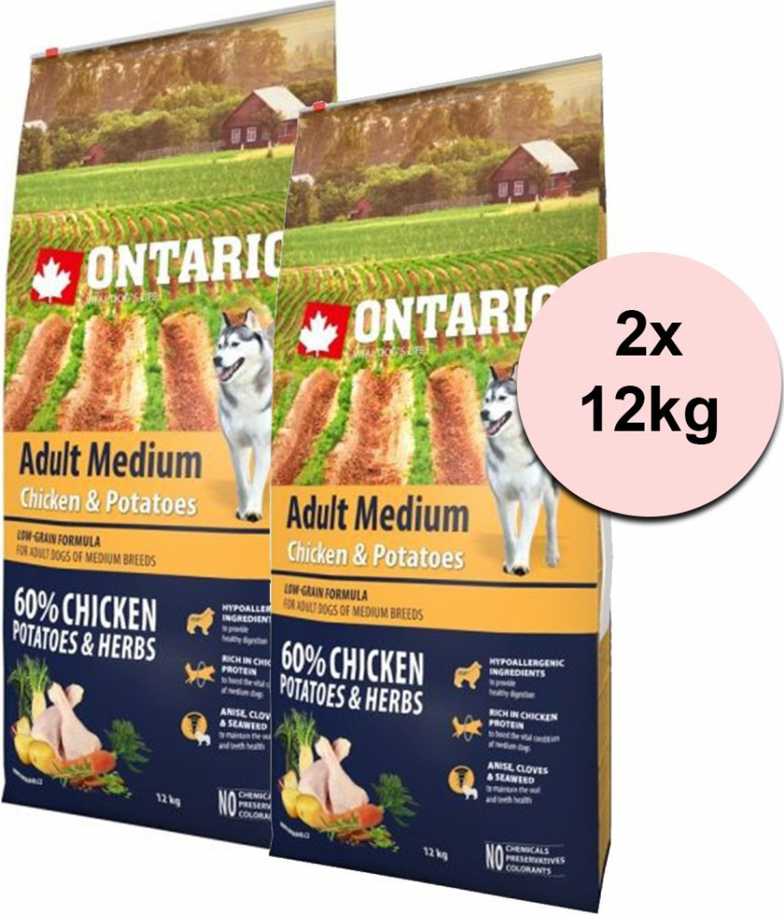 Ontario Adult Medium Chicken & Potatoes 2 x 12 kg
