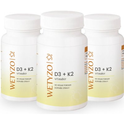WETYZO Vitamin D3 + K2 Vegan D3 4 000 IU / K2 400 mcg 3 × 90 kapslí – Hledejceny.cz