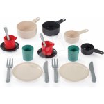 Écoiffier Pánev s jídelní soupravou 100% Chef 32 cm s hrnci talíři příbory šálky 18 dílů od 18 měsíců – Zboží Mobilmania