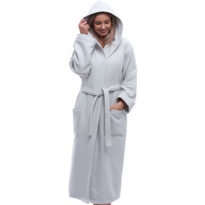 Luxusní dámský župan s kapucí froté uvnitř kostkované piké zvenku 1ZF3072 šedá – Sleviste.cz