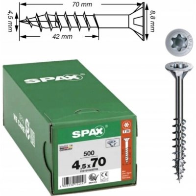 SPAX podlahový vrut část. závit 4.5x70 TX20, Wirox (500 ks) – Hledejceny.cz