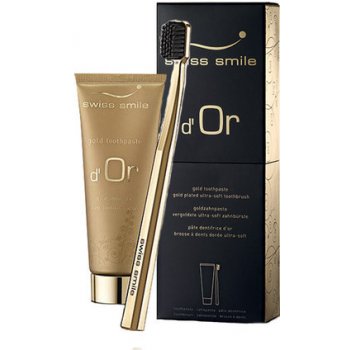 Swiss Smile d´Or Gold Toothpaste 75 ml + Ultra Soft Toothbrush Gold Plated Zlatý 1pc dárková sada