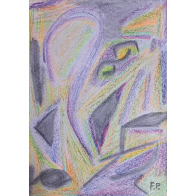 Petr Farták, Abstrakce - barva - tvar -III., Malba na papíře, pastelka, 21 x 29 cm – Zboží Mobilmania