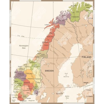 Magnetická mapa Norska, ilustrovaná - rámeček, vintage (samolepící feretická fólie) 66 x 81 cm – Zbozi.Blesk.cz