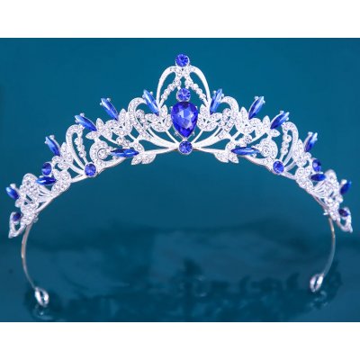 Naishide Jewelry slavnostní postříbřená korunka do vlasů s modrými krystaly – Sleviste.cz