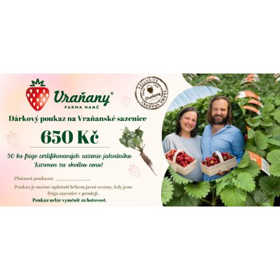 Farma Vraňany Dárkový poukaz na Vraňanské sazenice Karmen 50 ks friga za 650 Kč Dárkový poukaz na 650 Kč frigo sazenic Karmen: Papírová verze – Zboží Dáma