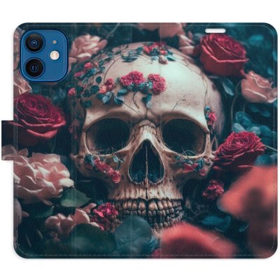Pouzdro iSaprio Flip s kapsičkami na karty - Skull in Roses 02 Apple iPhone 12 mini