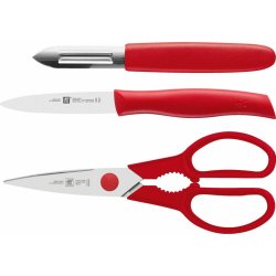 ZWILLING Twin Grip červený – ocelový nůž na loupání zeleniny a ovoce, škrabka a nůžky