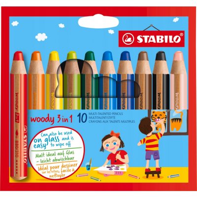 STABILO Barevná pastelka "Woody" 3v1 pastelka vodovka voskovka 10ks Pouzdro – Zboží Dáma