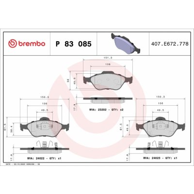 Sada brzdových destiček, kotoučová brzda BREMBO P 83 085 – Zbozi.Blesk.cz