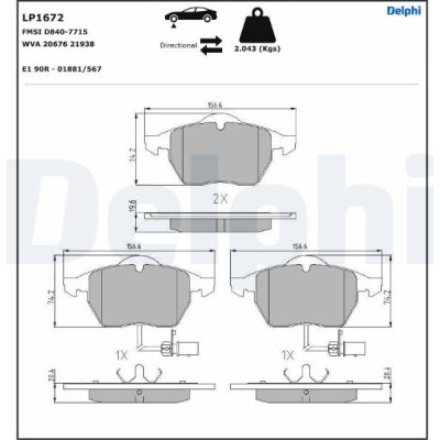 Sada brzdových destiček, kotoučová brzda DELPHI LP1672 | Zboží Auto