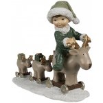 Clayre & Eef Zelená vánoční dekorace chlapec na sobech Children - 17*8*14 cm – Hledejceny.cz