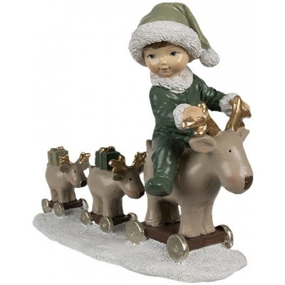 Clayre & Eef Zelená vánoční dekorace chlapec na sobech Children - 17*8*14 cm – Hledejceny.cz