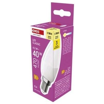 Emos LED žárovka Classic svíčka E14 4,2 W 40 W 470 lm teplá bílá ZQ3E21 – Hledejceny.cz