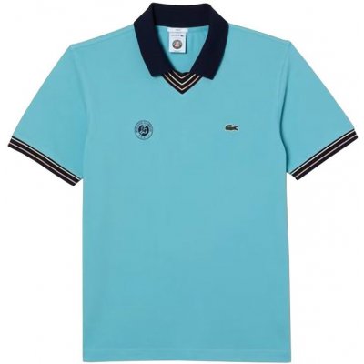 Lacoste Sport Roland Garros Edition V-Neck Polo Shirt turquoise/navy blue – Zboží Mobilmania