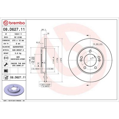 Brzdový kotouč BREMBO 08.D627.11 | Zboží Auto